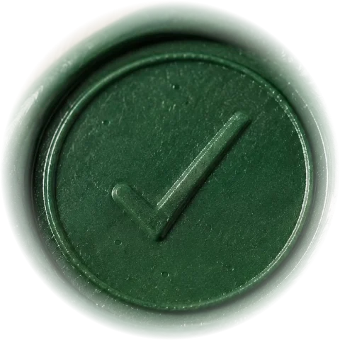 Green wax seal with an embossed checkmark — the decision package is sealed